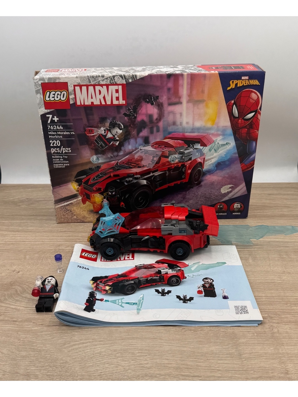 LEGO 76244 Miles Morales vs. Morbius – Complete w/ Both Minifigures Box & Manual